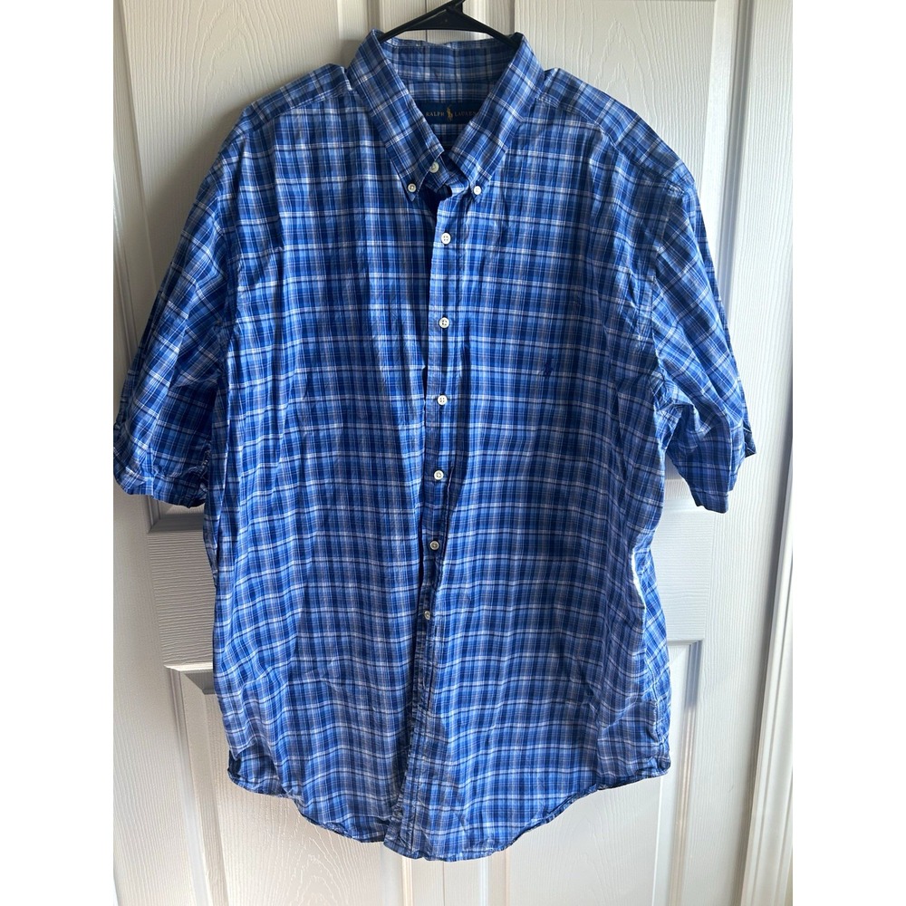 Ralph Lauren Men's Big & Tall 2XLT Woven Cotton Plaid Short Sleeve Button-Down